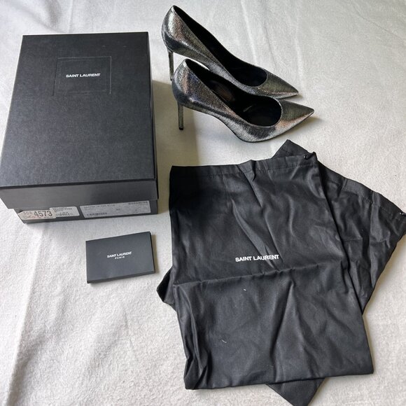 SAINT LAURENT Shoes Anja 85 Gray Metallic High Heel Pumps - Picture 5 of 12